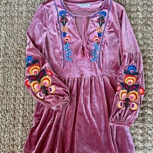 MISSLOOK Pink Velvet Heavily Embroidered Boho Babydoll Tunic M